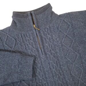 Carraig Donn Ireland Men's S Blue Cable Knit 100% Wool Quarter Zip Sweater Lined
